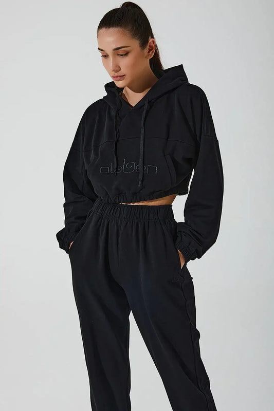 Women's Hoodie Croptop - Black - Olaben