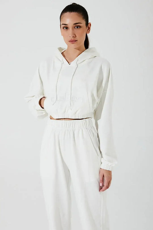 Women's Hoodie Croptop - White - Olaben